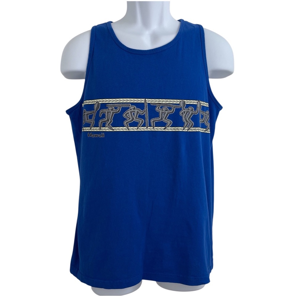 Men's Sleeveless Tank Top Hawaii Graphic Magic Cotton Size M Blue 100% Cotton